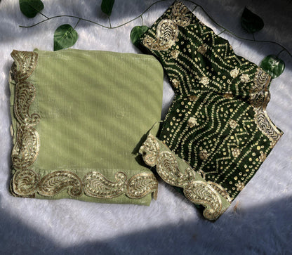 Green Saree With Readymade blouse