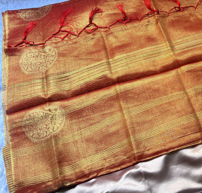 Orange Weaving Pallu Tissue Silk Saree
