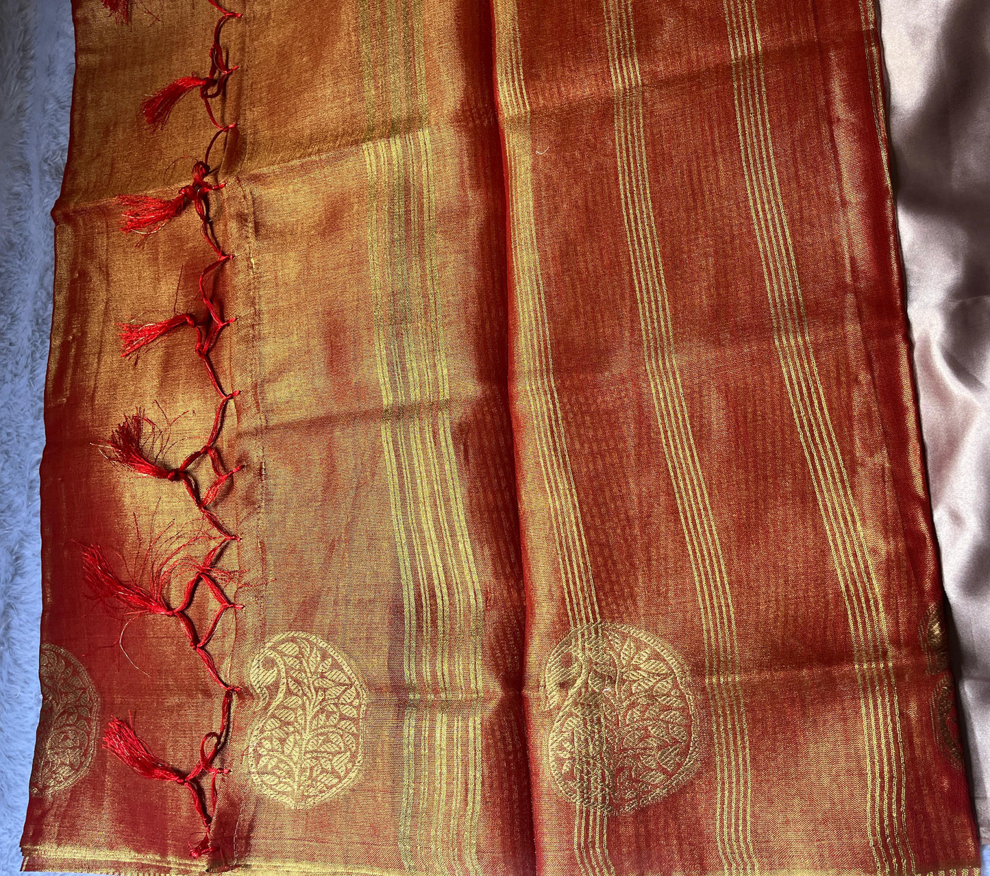 Orange Weaving Pallu Tissue Silk Saree