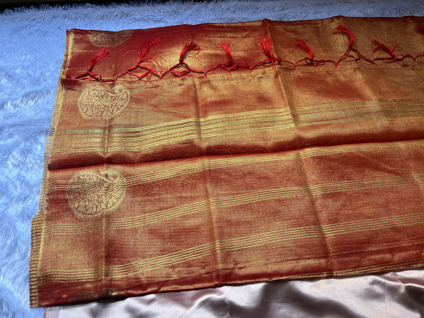 Orange Weaving Pallu Tissue Silk Saree