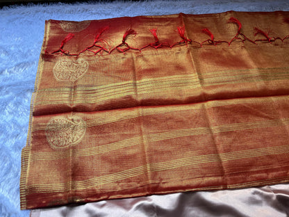 Orange Weaving Pallu Tissue Silk Saree