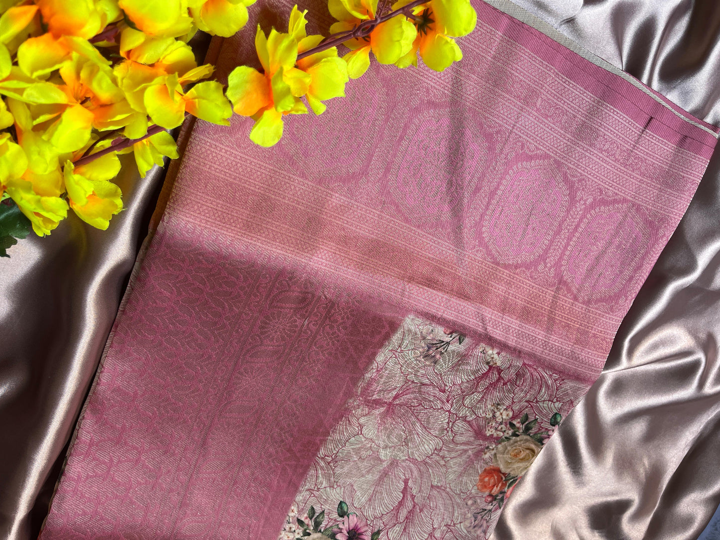 Rust Pink Floral Digital Print Saree