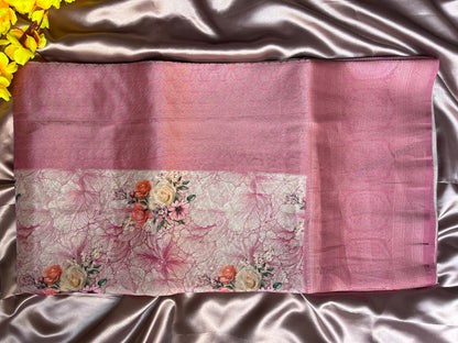 Rust Pink Floral Digital Print Saree
