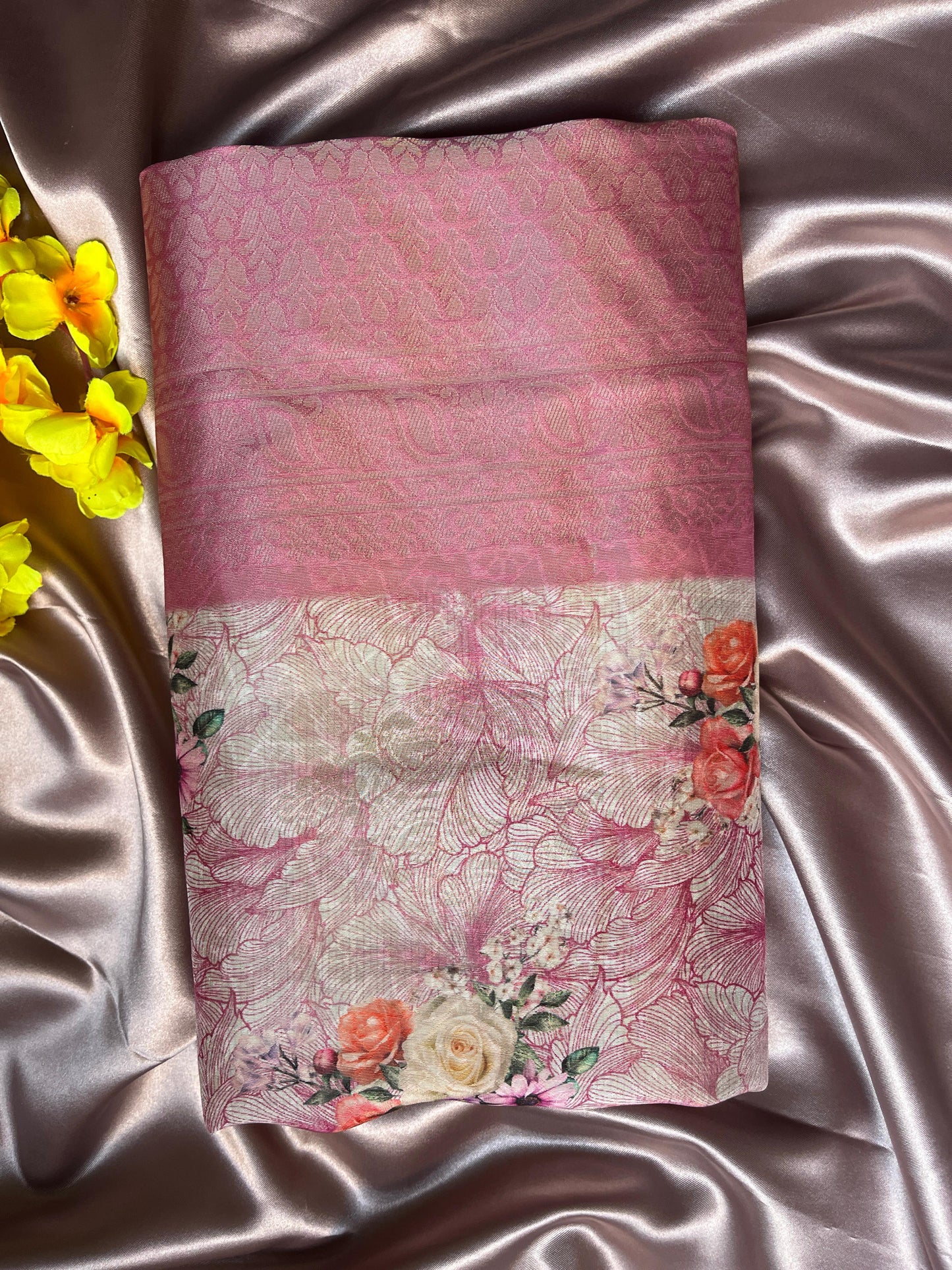 Rust Pink Floral Digital Print Saree