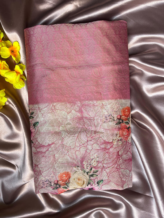 Rust Pink Floral Digital Print Saree