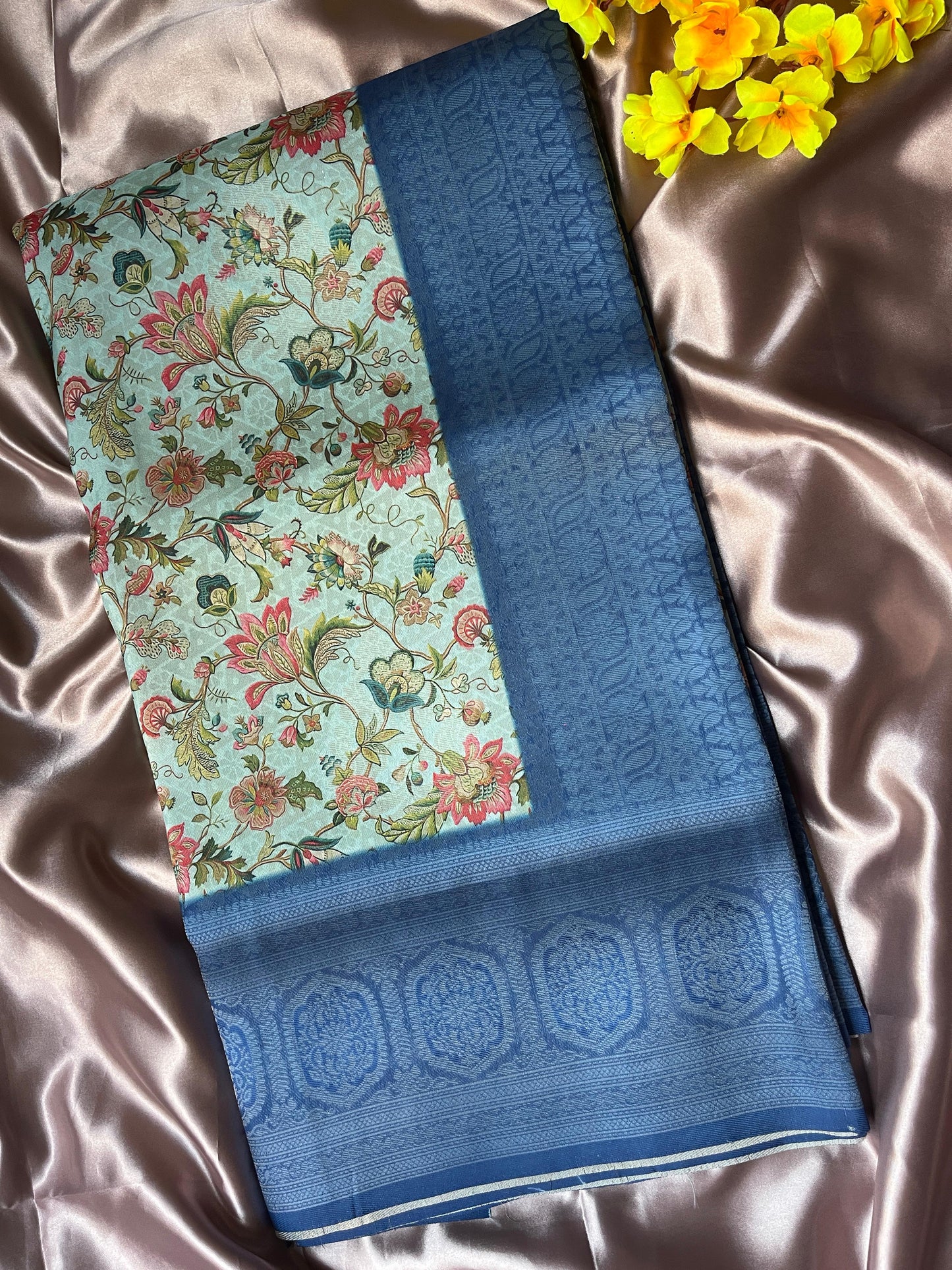 Blue Digital Floral Print Saree