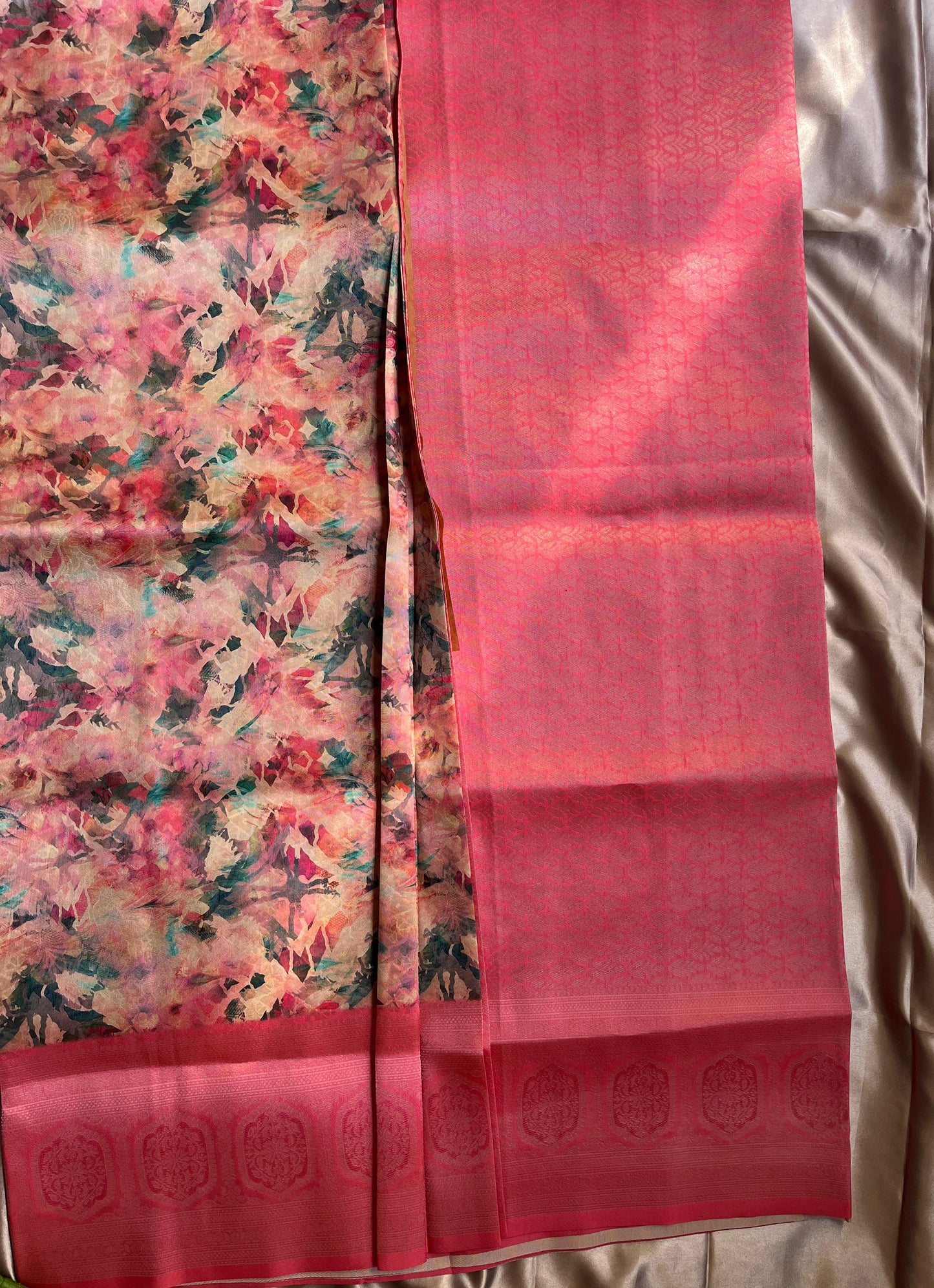 Pink Floral Digital Print Saree