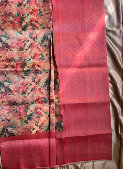 Pink Floral Digital Print Saree