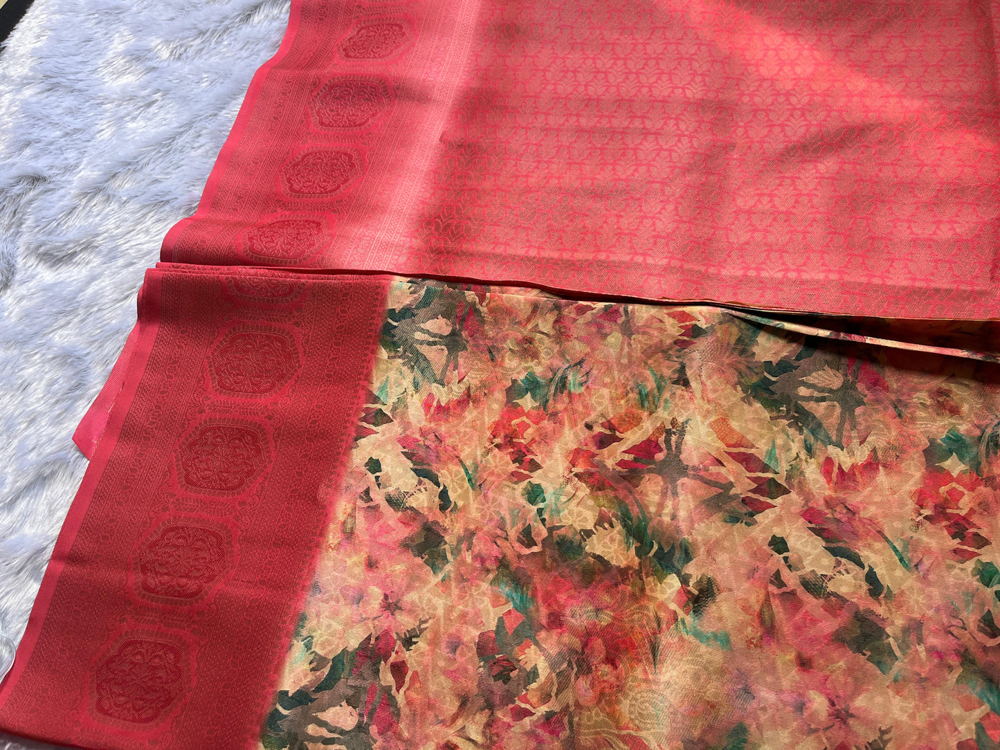 Pink Floral Digital Print Saree