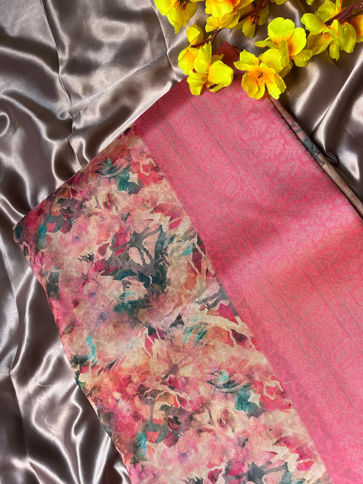 Pink Floral Digital Print Saree