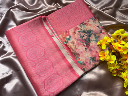 Pink Floral Digital Print Saree