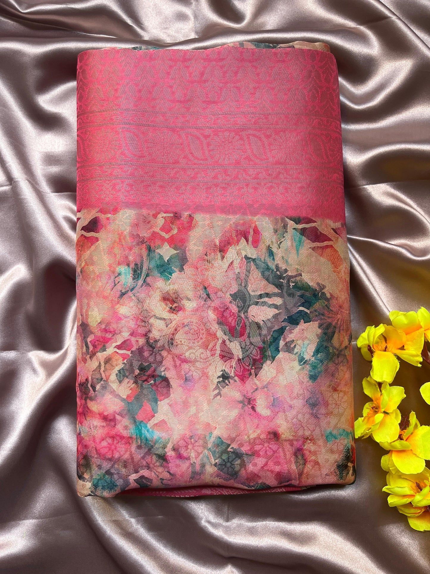 Pink Floral Digital Print Saree