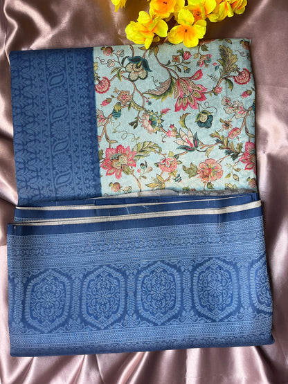 Blue Digital Floral Print Saree