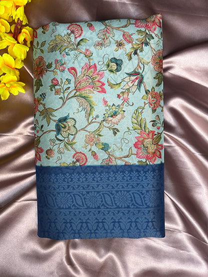 Blue Digital Floral Print Saree