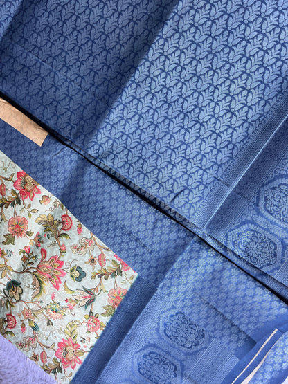 Blue Digital Floral Print Saree