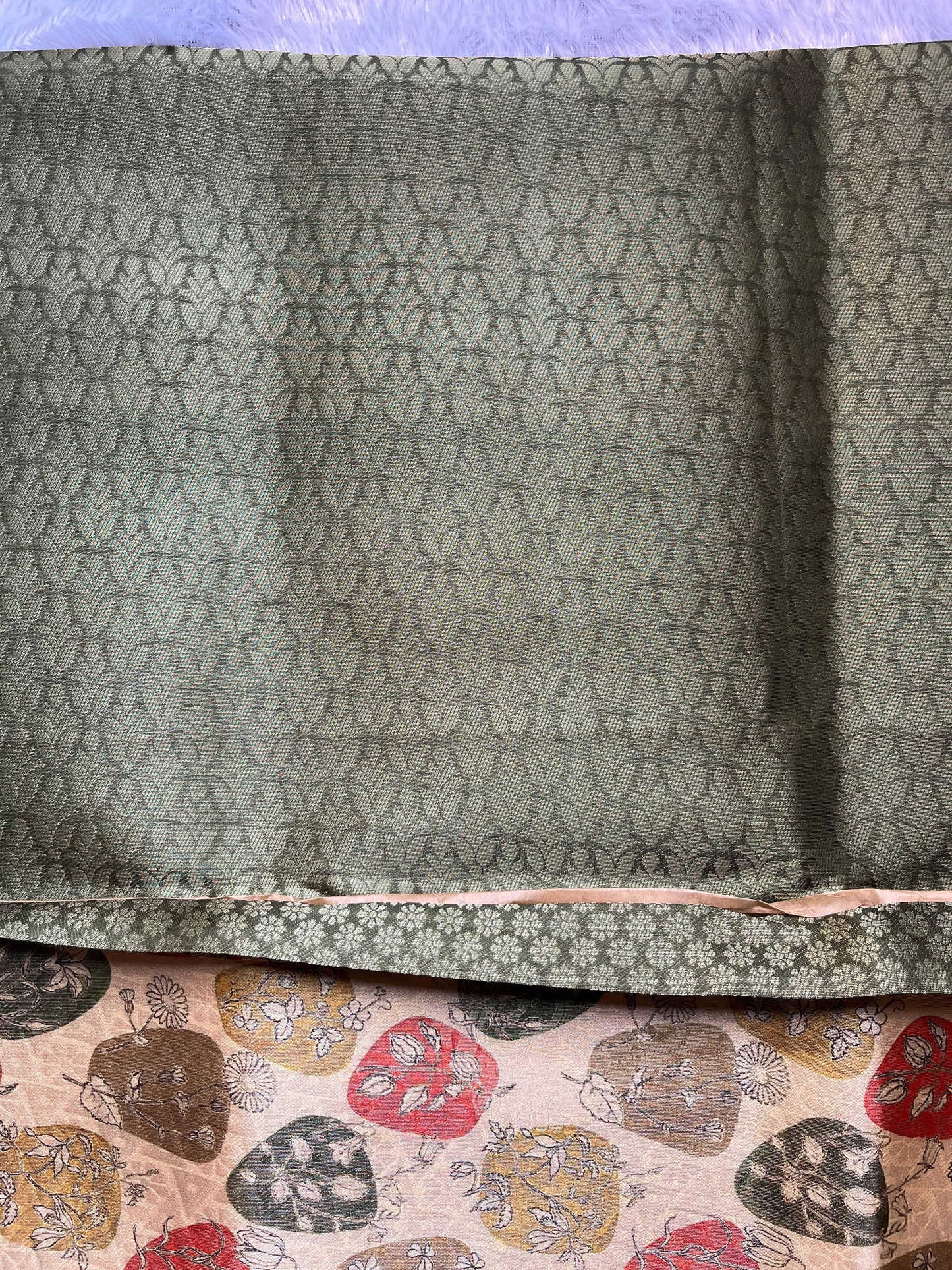 Olive green digital print soft silk saree