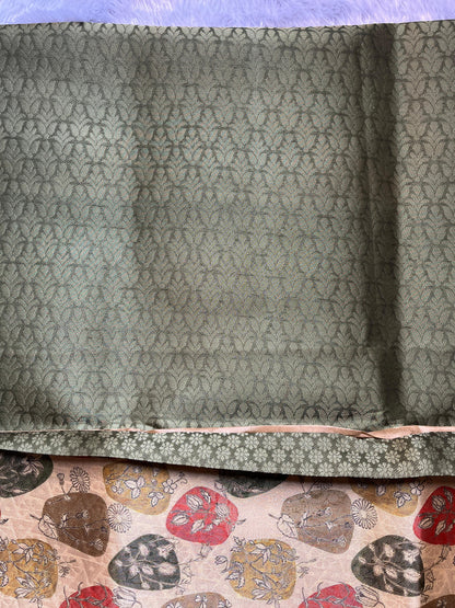 Olive green digital print soft silk saree