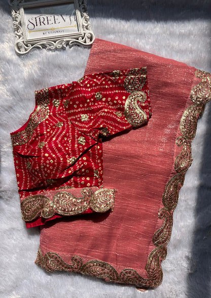 Peach Pink Saree With Readymade Blouse