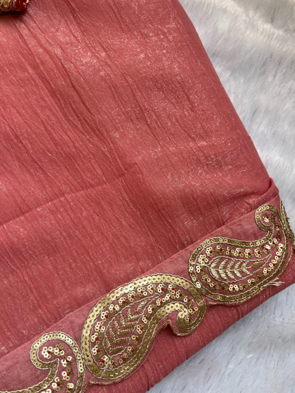 Peach Pink Saree With Readymade Blouse